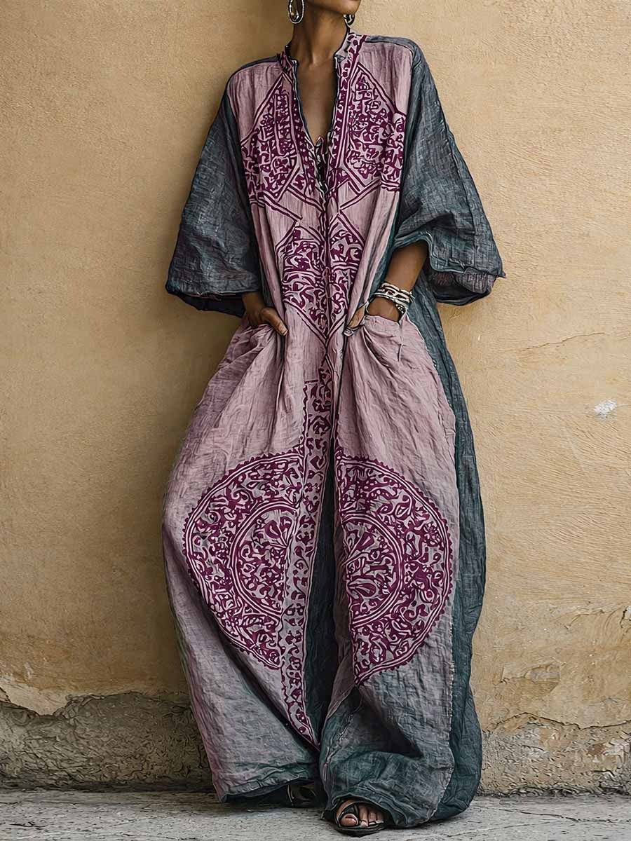Bohemian Vintage Print Cotton Linen Jumpsuit