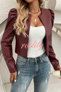 Yelissa Faux Leather Statement Long Sleeve Open Front Crop Jacket