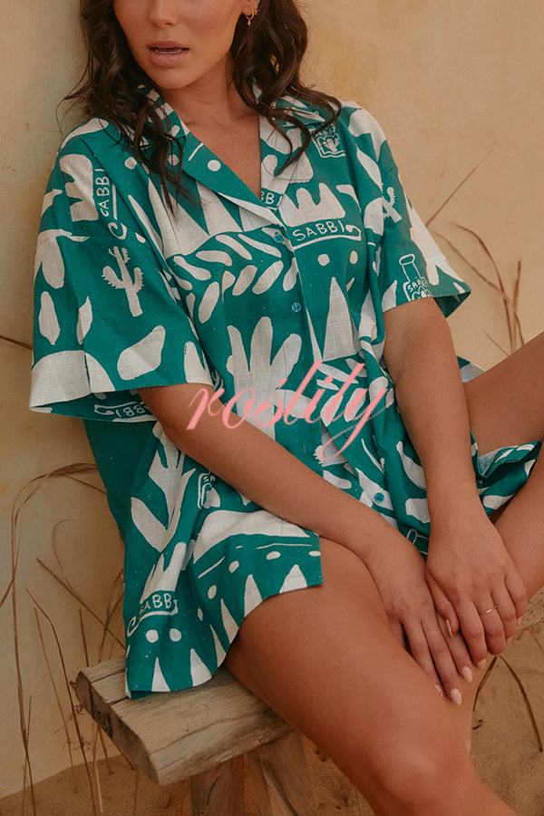 Summer Calls Unique Printed Loose Shirt and Elastic Waist Shorts Set