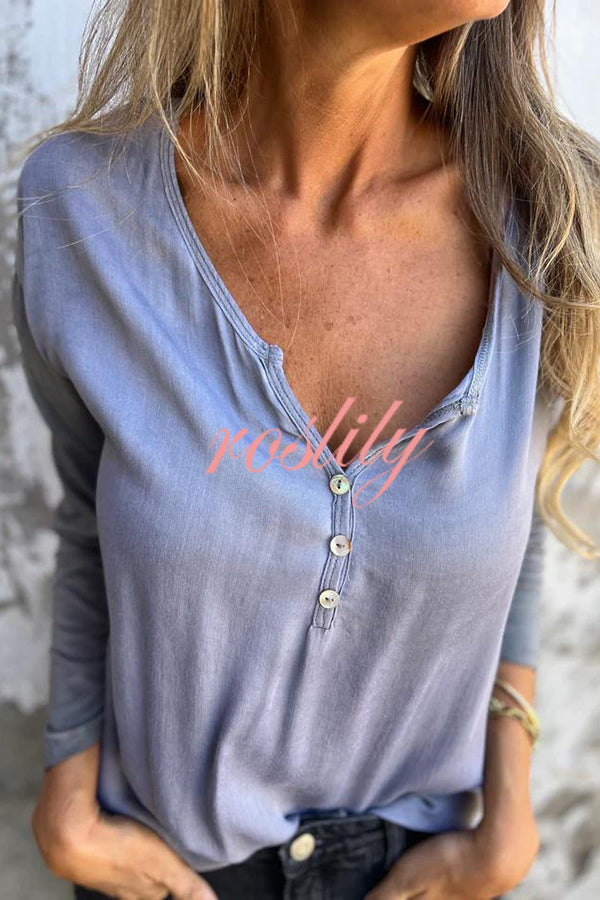 Solid Color Casual V-neck Long-sleeved Loose Top