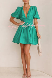 Feeling Dreamy Puff Sleeve Elastic Waist Mini Dress