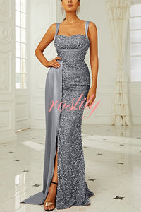 Banquet Sequined Backless Strappy Fishtail Maxi Dress