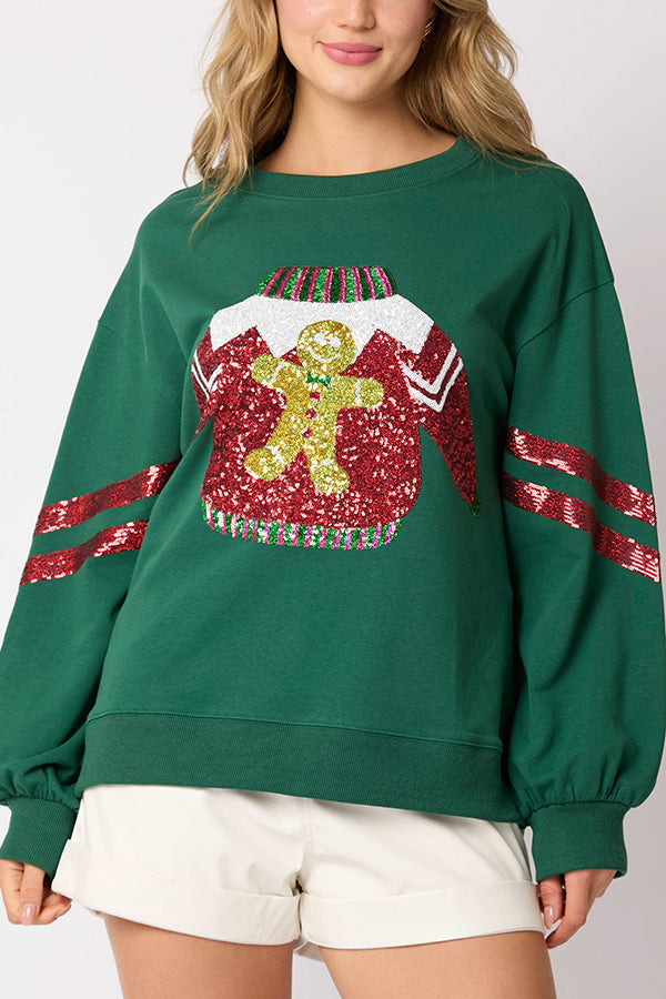 Christmas Sequined Crewneck Casual Sweatshirt