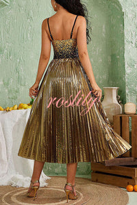 Fashion Metallic Fabric Elastic Waist Beach Midi Skirt