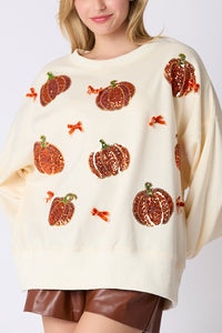 Halloween Colorful Pumpkin Embroidered Loose Casual Sweatshirt