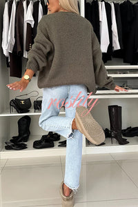 Explore Autumn Knit Open Front Long Balloon Sleeve Loose Cardigan