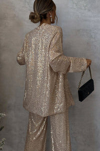 Party Scene Sequin Open Front Long Sleeve Drape Coat