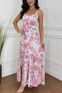 Vintage Charm Floral Print Cutout Back Smocked Maxi Dress