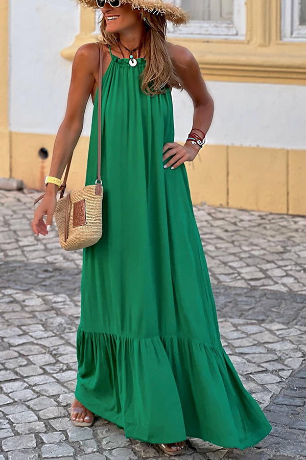 Summer Colors Elastic Neckline A-line Loose Maxi Dress