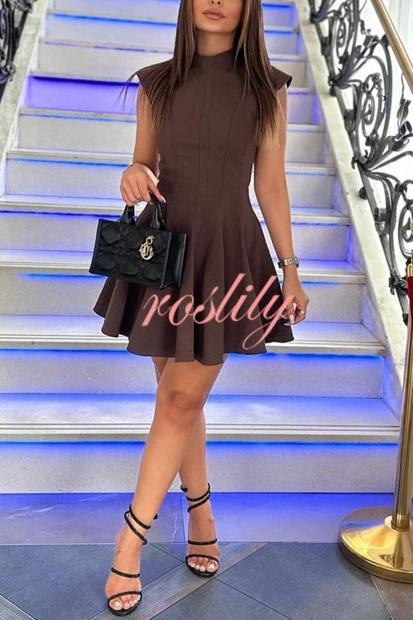 Solid Color Round Neck Sleeveless Waist Mini Dress