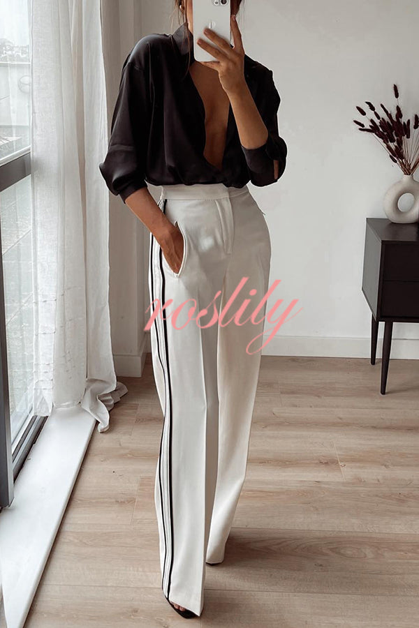 Stylish Contrast Striped Straight Pocket Pants