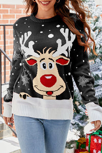 Christmas Print Crew Neck Long Sleeve Sweater