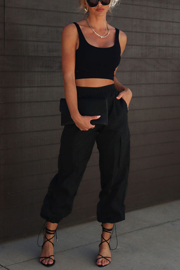 Let＊s Rewind Nylon Elastic Waist Pocketed Cargo Pants