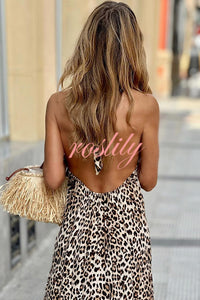 Leopard Print Halter Neck Backless Sexy Maxi Dress