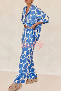 Lazy Beach Days Unique Print Short Sleeve Loose Shirt and Elastic Waist Pants Set