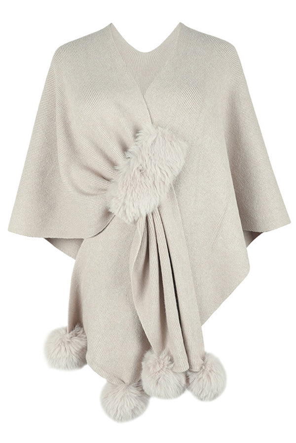 Solid Color Fur Ball Casual Knitted Shawl Cardigan