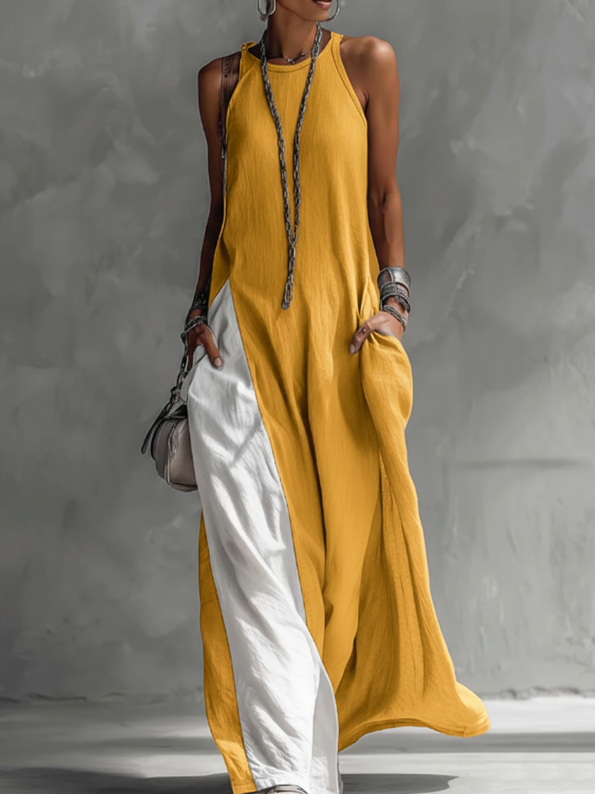 Cozy Color-blocked Cotton Dress