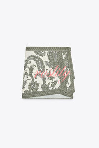Blend Into Leaves Linen Blend Unique Print Long Sleeve Blouse and Wrap Tie-up Mini Skirt Set