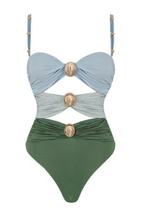 Color Block Patchwork Hollow Metal Decorative Stretch One-piece Swimsuit