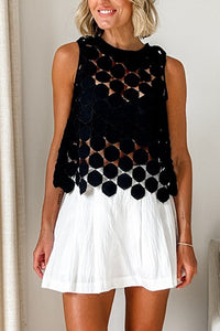 Casie See Through Circle Embroidery Round Neck Sleeveless Tank