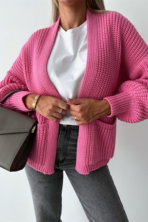 Solid Color V-neck Long-sleeved Casual Knitted Cardigan