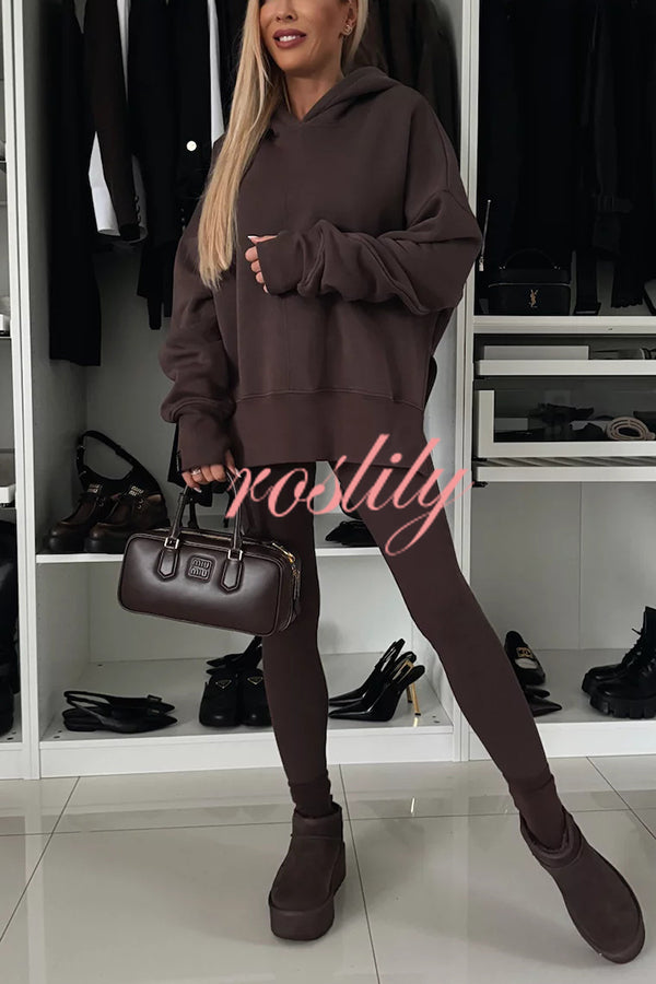 Fashion Loose Casual Hooded Long Sleeve Sweatshirt and Elastic Waist Leggings Set