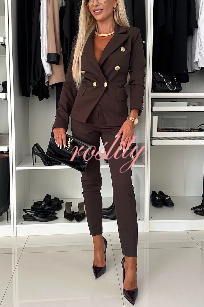 Feeling of Confidence Metal Button Long Sleeve Lapel Blazer