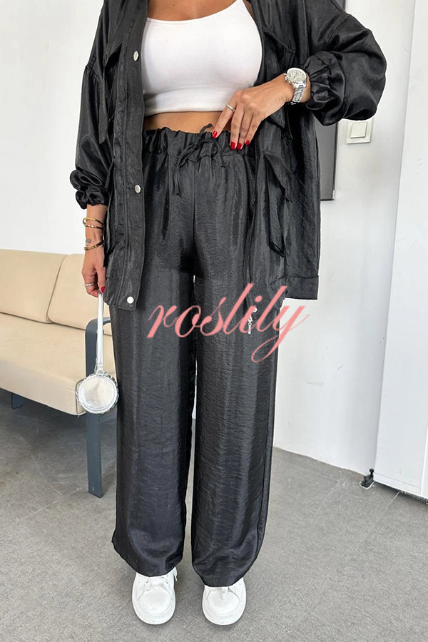 Easy on Me Metallic Fabric Elastic Waist Pocketed Wide Leg Pants