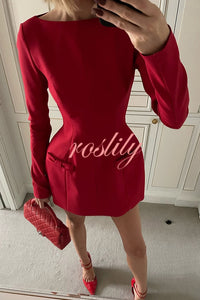 Budding Elegance Bow Detail Boat Neck Long Sleeve Mini Dress