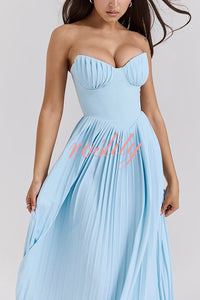 Romantic and Elegant Pleated Strapless Maxi Dress