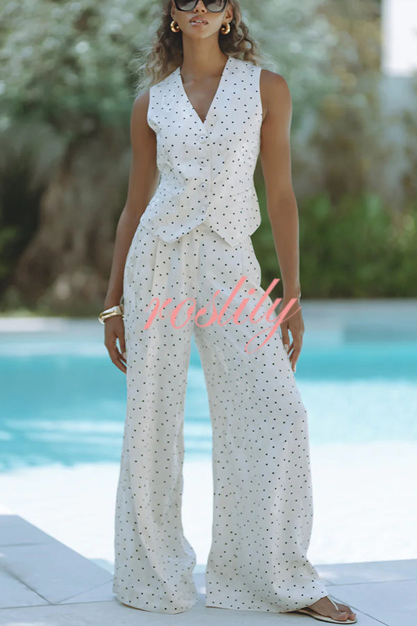 Jasmina Polka Dot Polka Jacquard Elastic Waist Pocketed Wide Leg Pants
