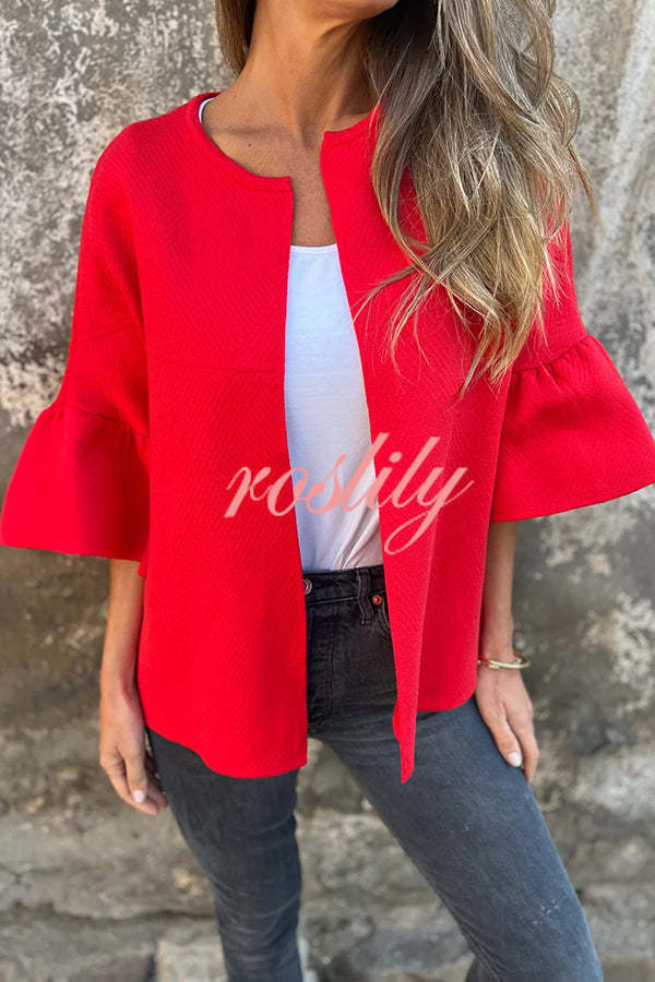 Fashionable Patchwork Round Neck Bell Sleeve Loose Jacket