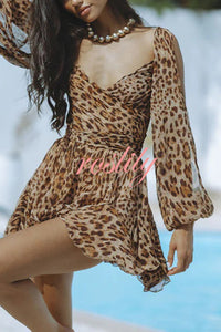 Worthy of Praise Chiffon Long Balloon Slit Sleeve Back Lace-up Mini Dress