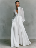 Minimalist Cotton And Linen Patchwork Single-breasted Stand-up Collar Long-sleeved Maxi Dress