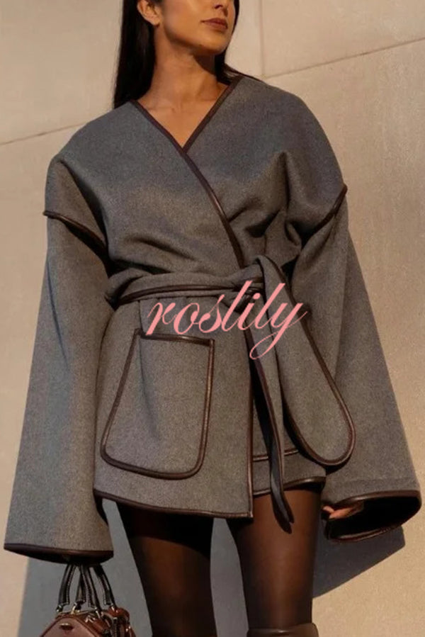 Comfort Is Luxury Wool Blend Tie-up  Pocket Oversized Blanket Coat