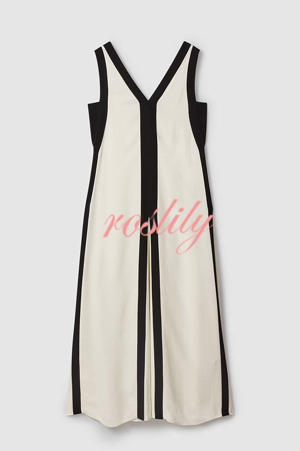 Elegant Piano Keys Reversible Style Colorblock A-line Maxi Dress