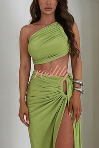 Sexy Backless Bandeau Top and Slim Slit Skirt Set