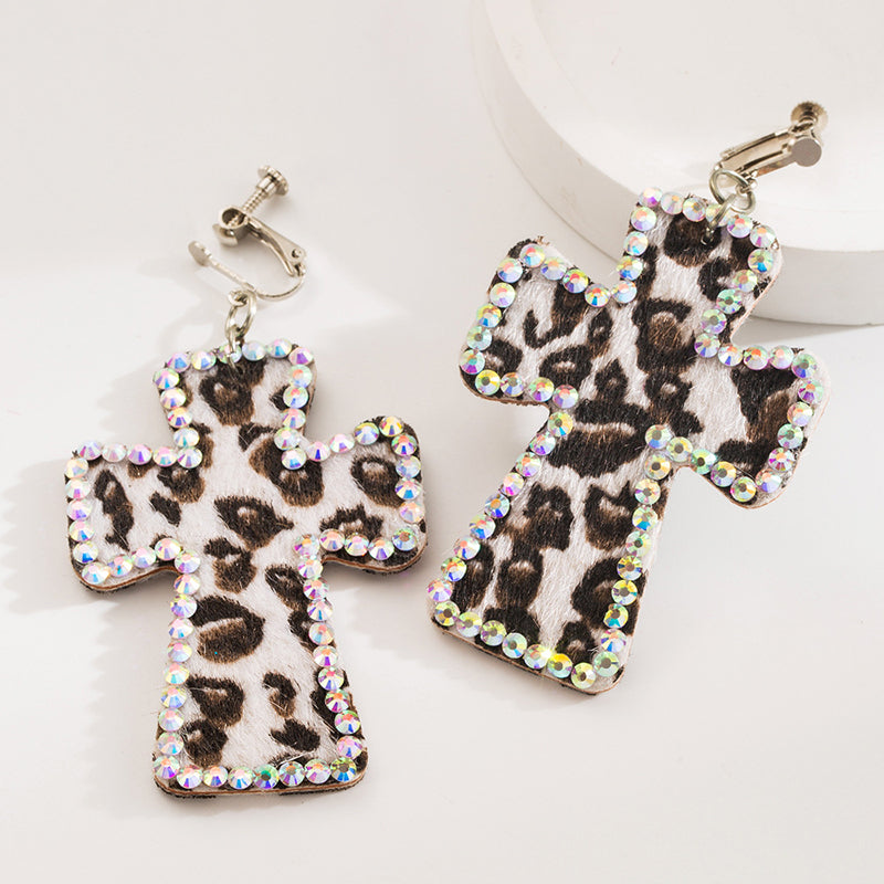 Exaggerated Cross Personality Leopard Print Earrings