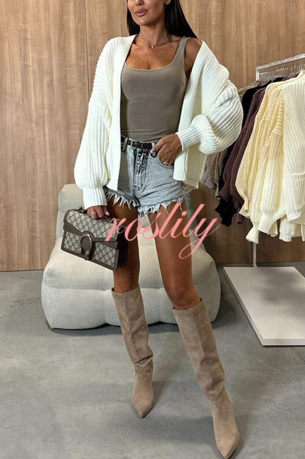 Solid Color V-neck Long-sleeved Casual Knitted Cardigan