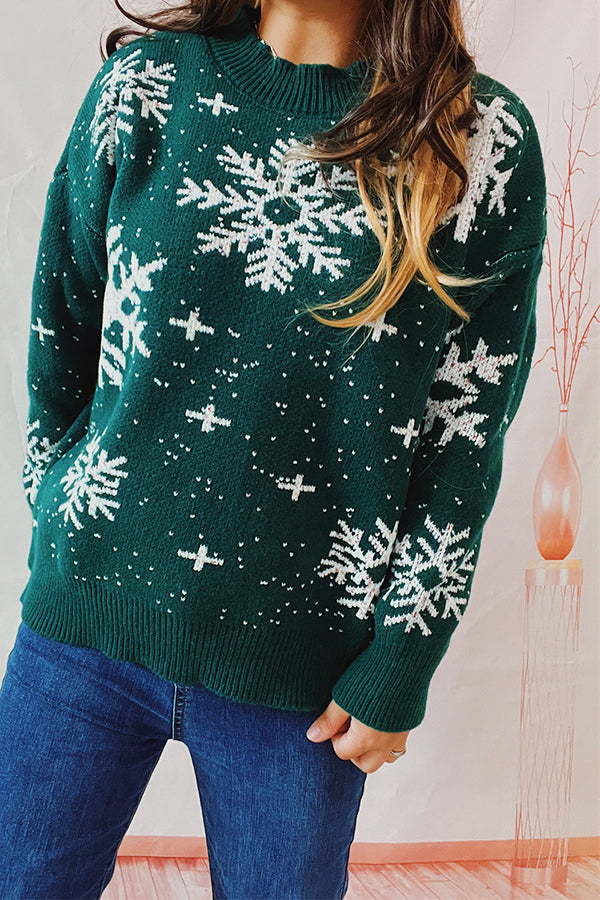 Christmas Pattern Knitted Crew Neck Long Sleeved Sweater