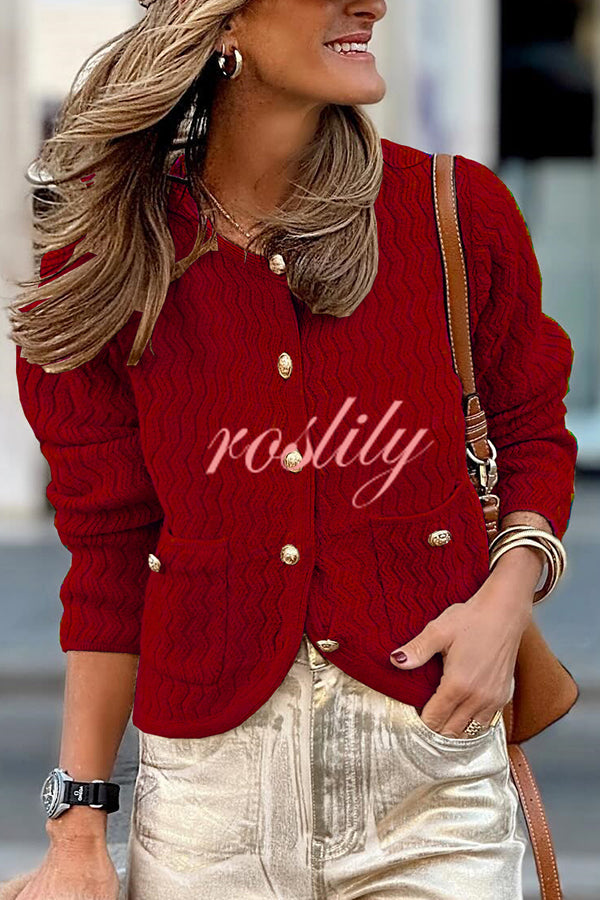 Solid Color V-neck Long-sleeved Loose Pocket Knit Cardigan