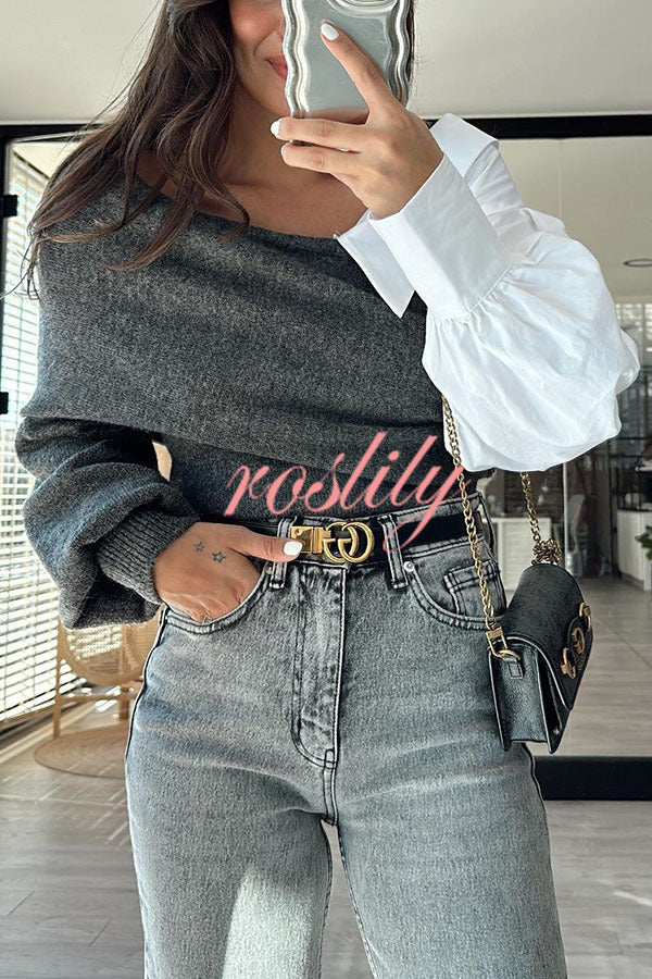 Stylish Patchwork Contrasting Long-sleeved V-neck Casual Sweater