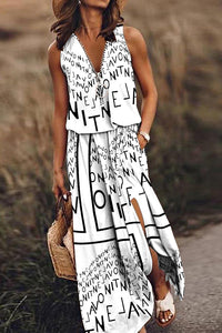 Fashion Modern Letter Print Zipper Neck Daily/Vacation Maxi Dress