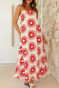 Sandy Silhouette Unique Print Strapless A-line Maxi Dress