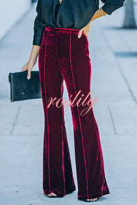 Claudia Velvet High Rise Elastic Waist Flare Stretch Pants