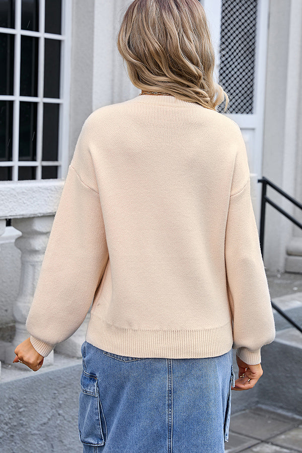 Fashionable Round Neck Long Sleeve Knitted Bow Sweater