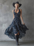 Retro Classic Floral Print Chiffon Sleeveless Maxi Dress