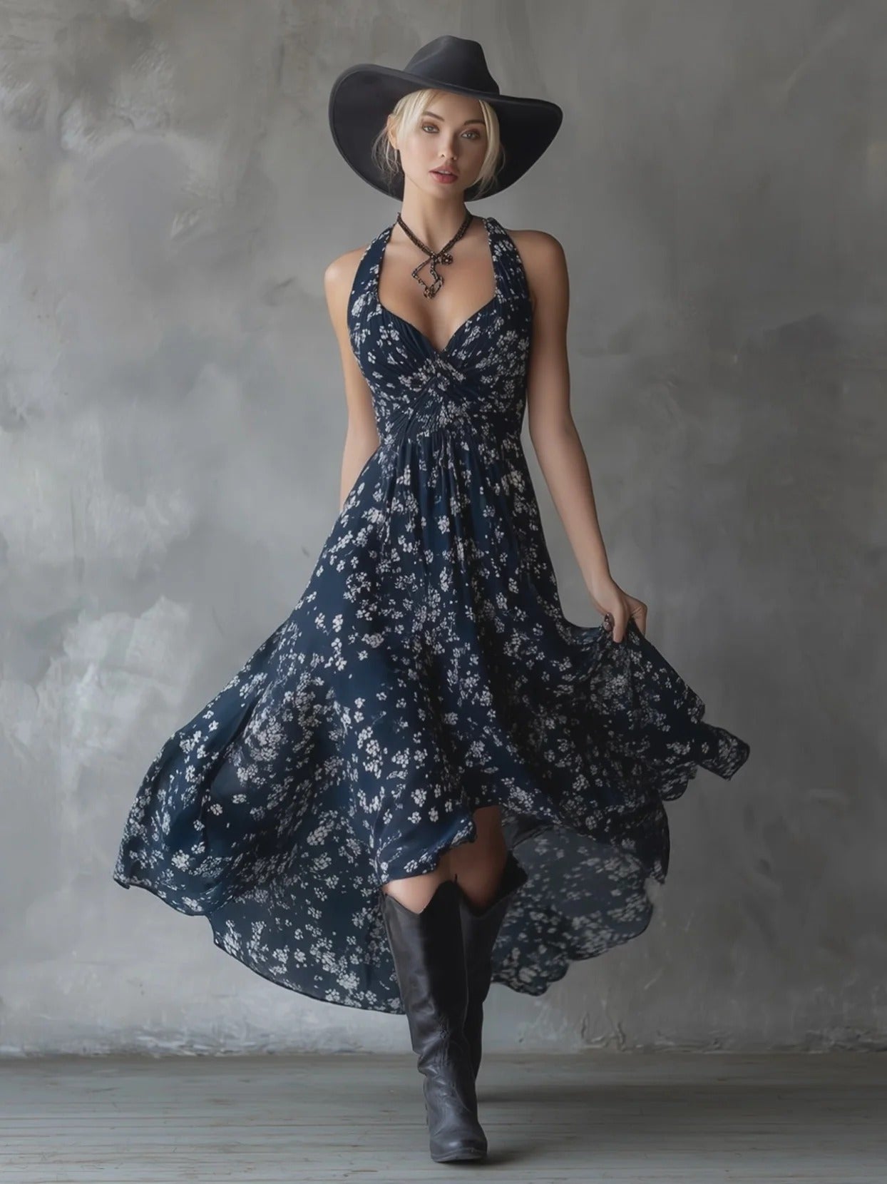 Retro Classic Floral Print Chiffon Sleeveless Maxi Dress