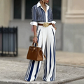 Elegant Striped Shirt & Wide Leg Pants Set