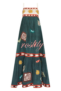 Unique Printed Sexy Suspender Backless Large Hem Maxi Dress